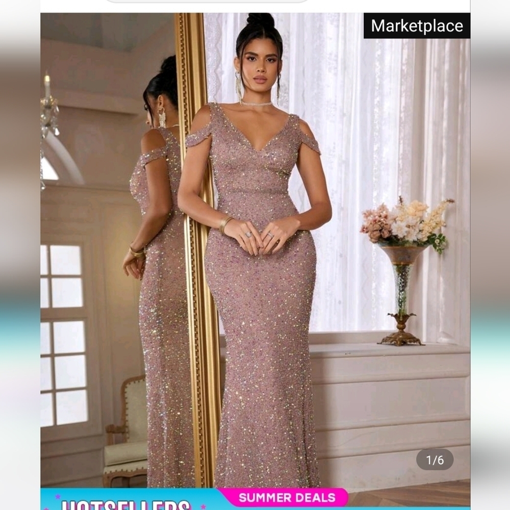 SHEIN Glittering Mauve Prom Dress